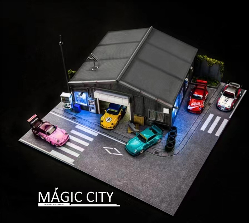 1/64 Magic City RWB Body Shop Diorama (car models & figures NOT