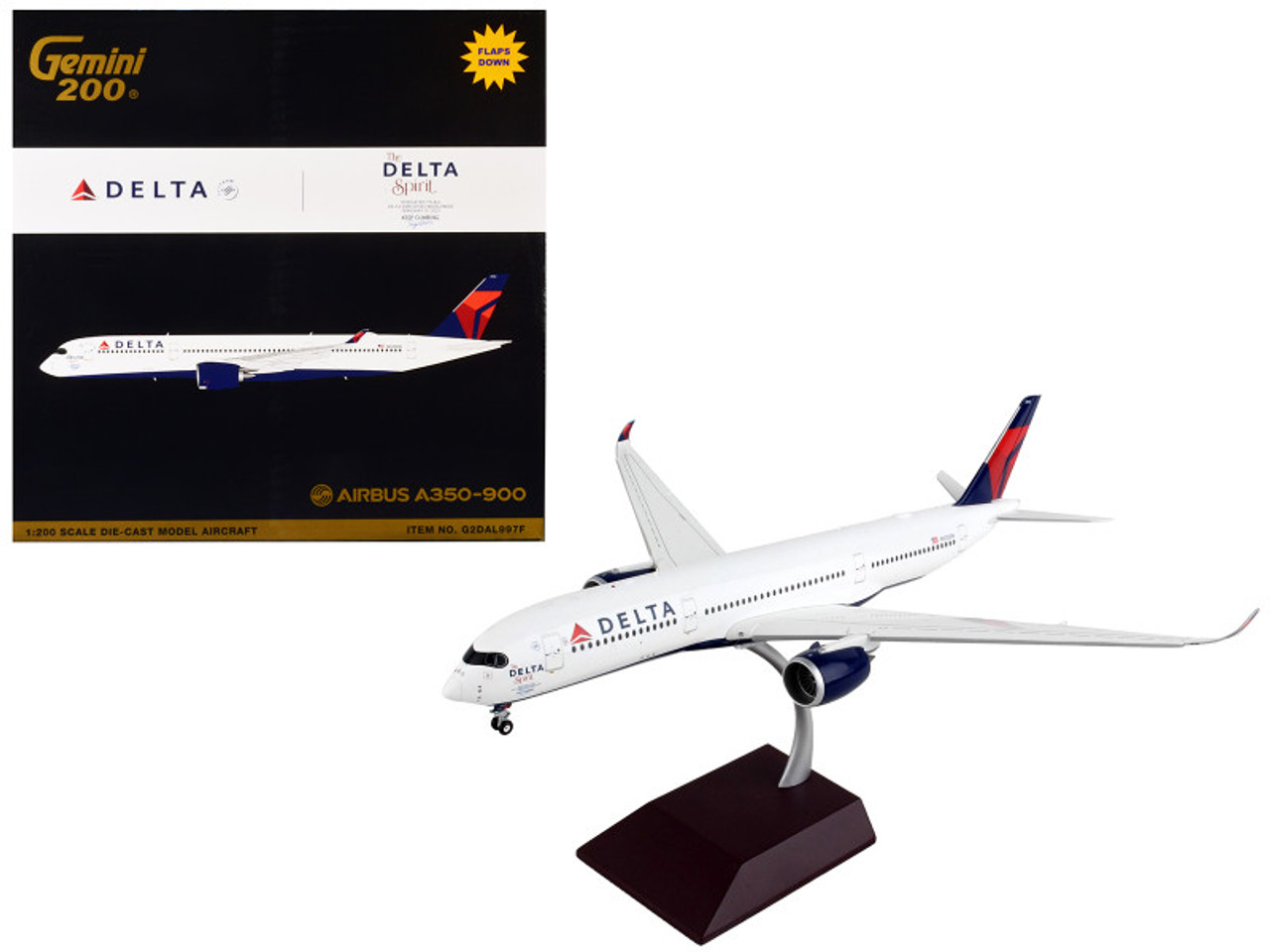 Airbus A350-900 Commercial Aircraft with Flaps Down "Delta Air Lines" White with Blue Tail "Gemini 200" Series 1/200 Diecast Model Airplane by GeminiJets