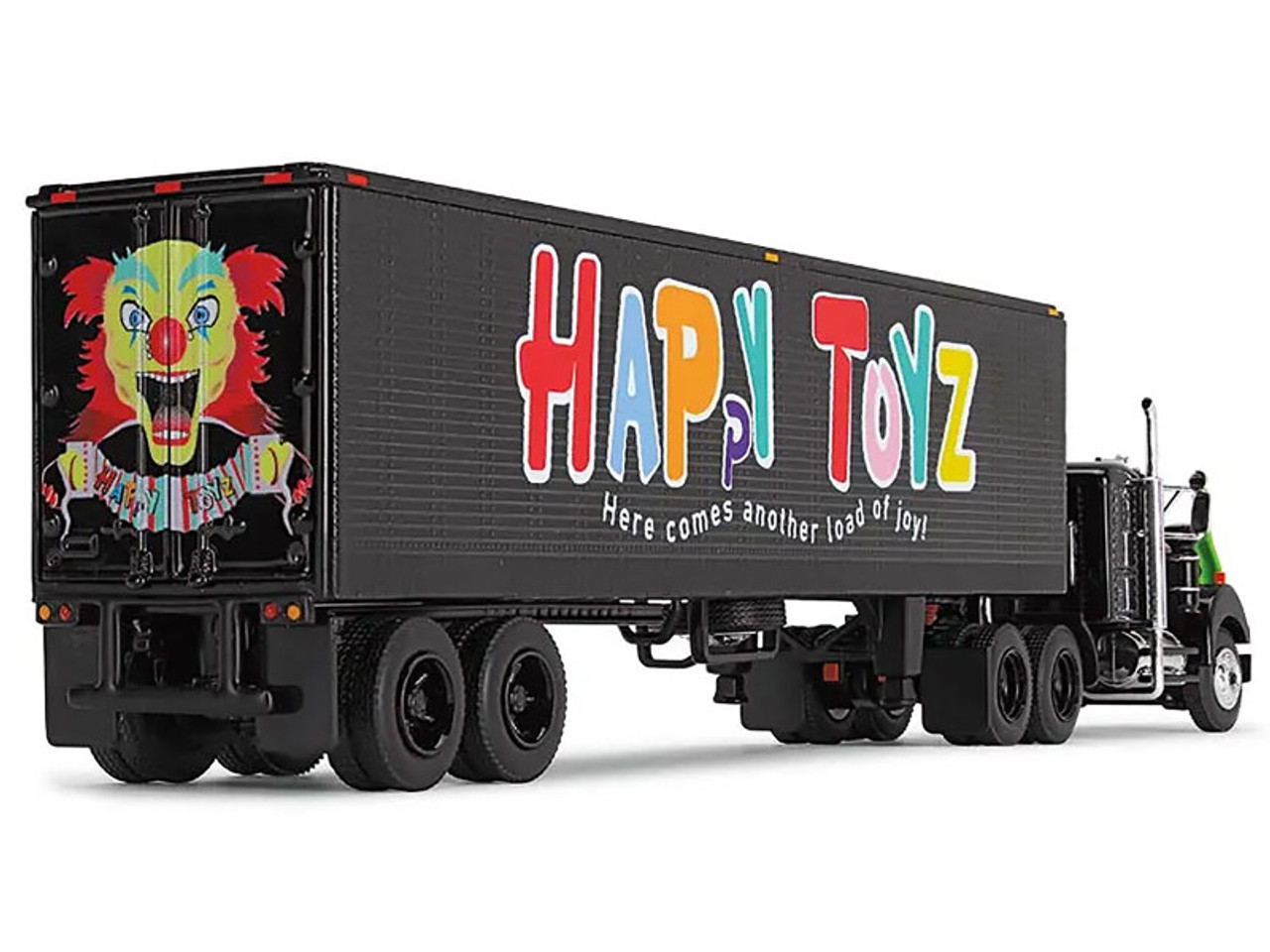 Western Star Truck with Green Goblin Head and 40' Vintage Trailer "Happy Toyz" Black "Maximum Overdrive" (1986) Movie 1/64 Diecast Model by DCP/First Gear