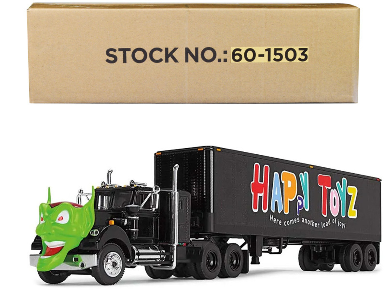 Western Star Truck with Green Goblin Head and 40' Vintage Trailer "Happy Toyz" Black "Maximum Overdrive" (1986) Movie 1/64 Diecast Model by DCP/First Gear