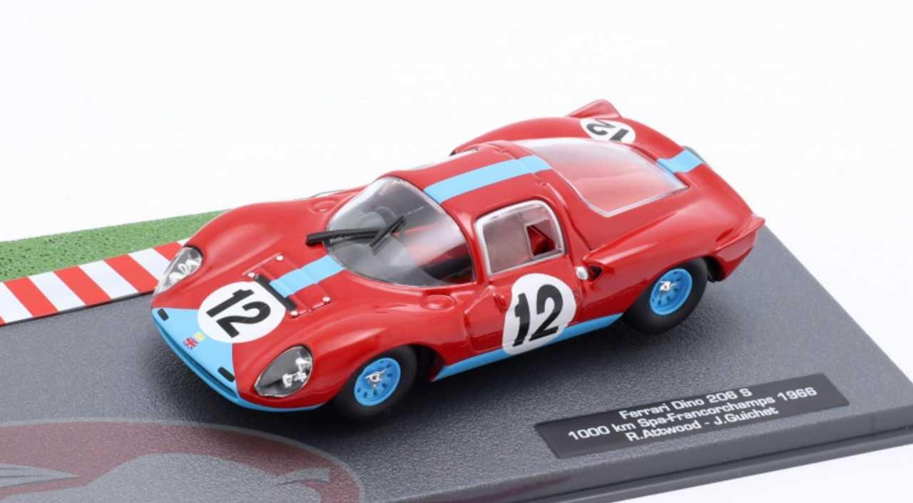 1/43 Altaya 1966 Ferrari Dino 206 S #12 Winner P2.0 1000km Spa Maranello Concessionaires Richard Attwood, Jean Guichet Car Model