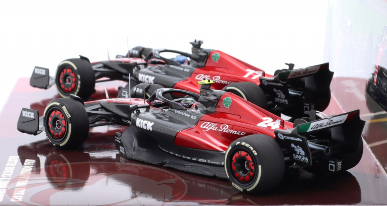 1/43 Minichamps 2023 Formula 1 2-Car Set Bottas #77 & Guanyu #24 Alfa Romeo Australian GP Car Model