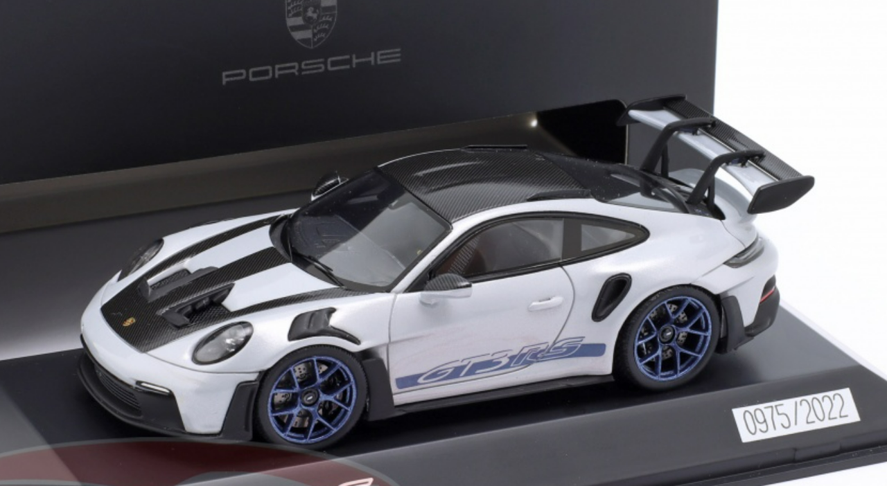 1/43 Dealer Edition 2022 Porsche 911 (992) GT3 RS Weissach Package (Grey  Metallic with Indigo Blue Wheels) Car Model