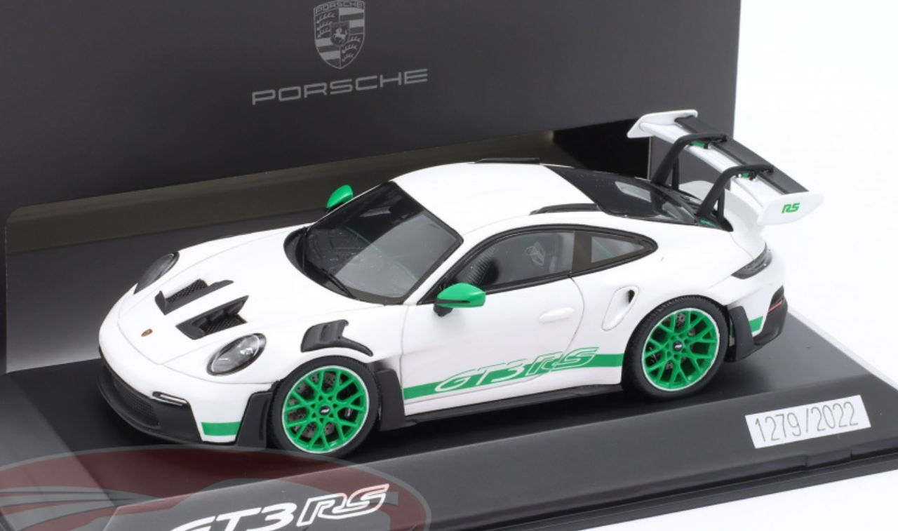 1/43 Dealer Edition 2022 Porsche 911 (992) GT3 RS (White with Green Wheels)  Car Model