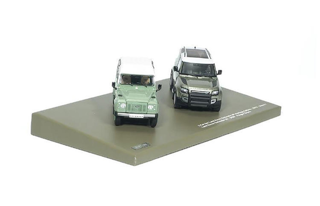 PACKAGE DAMAGED 1/43 Almost Real 2 Cars Set 2015 Land Rover Defender 90 Heritage Edition &  2020 Land Rover Defender 90 (Green) Car Model