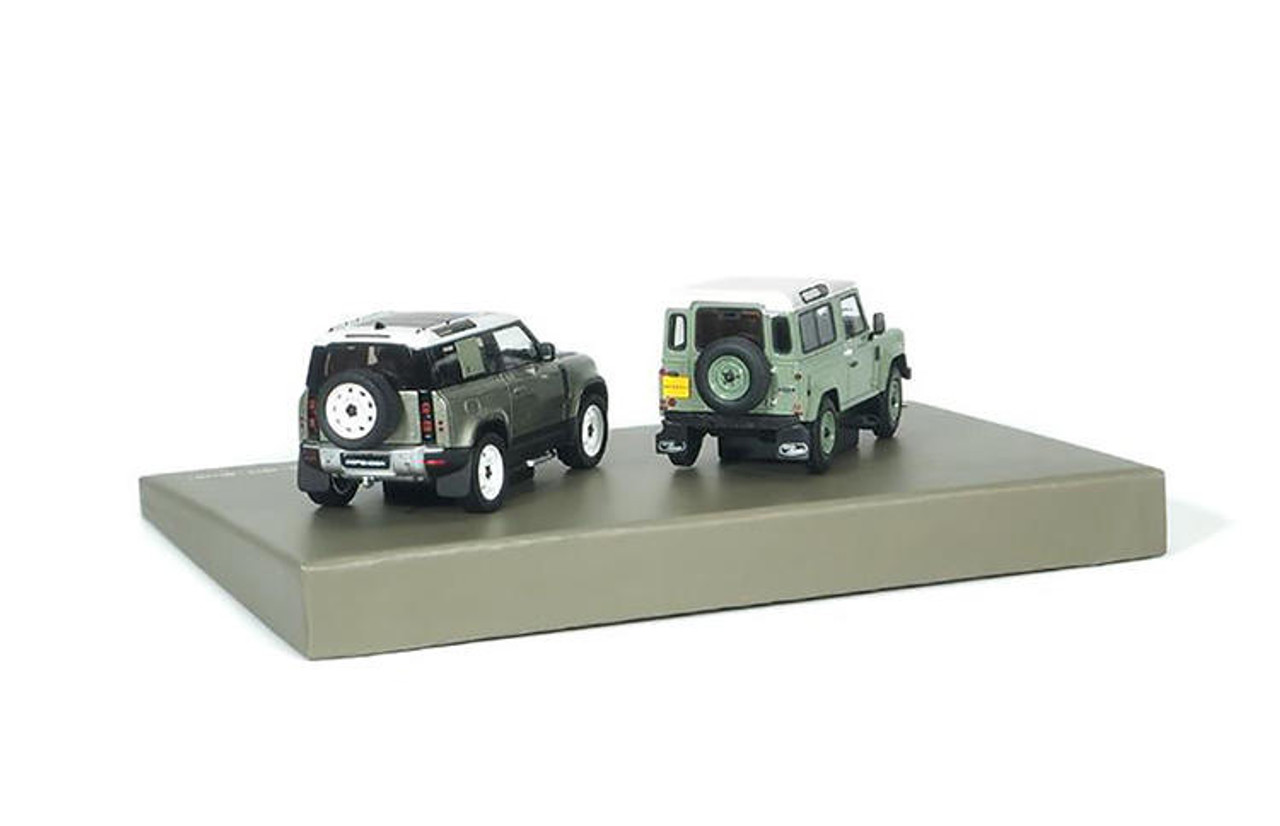 PACKAGE DAMAGED 1/43 Almost Real 2 Cars Set 2015 Land Rover Defender 90 Heritage Edition &  2020 Land Rover Defender 90 (Green) Car Model