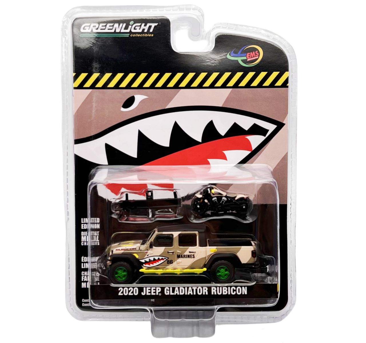 CHASE CAR 1/64 Greenlight Indonesia Exclusive 2020 Jeep Gladiator Rubicon With Indian Motorcycle Marine Livery Limited Edition Diecast Model