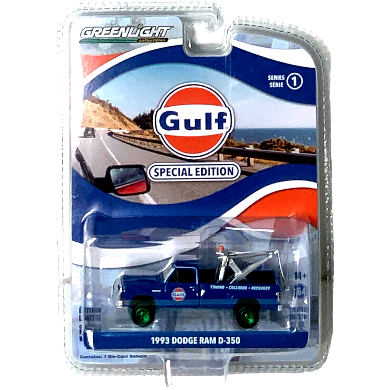 CHASE CAR 1/64 Greenlight 1993 Dodge Ram D-350 with Drop-In Tow Hook Gulf Oil Special Edition Diecast Car Model