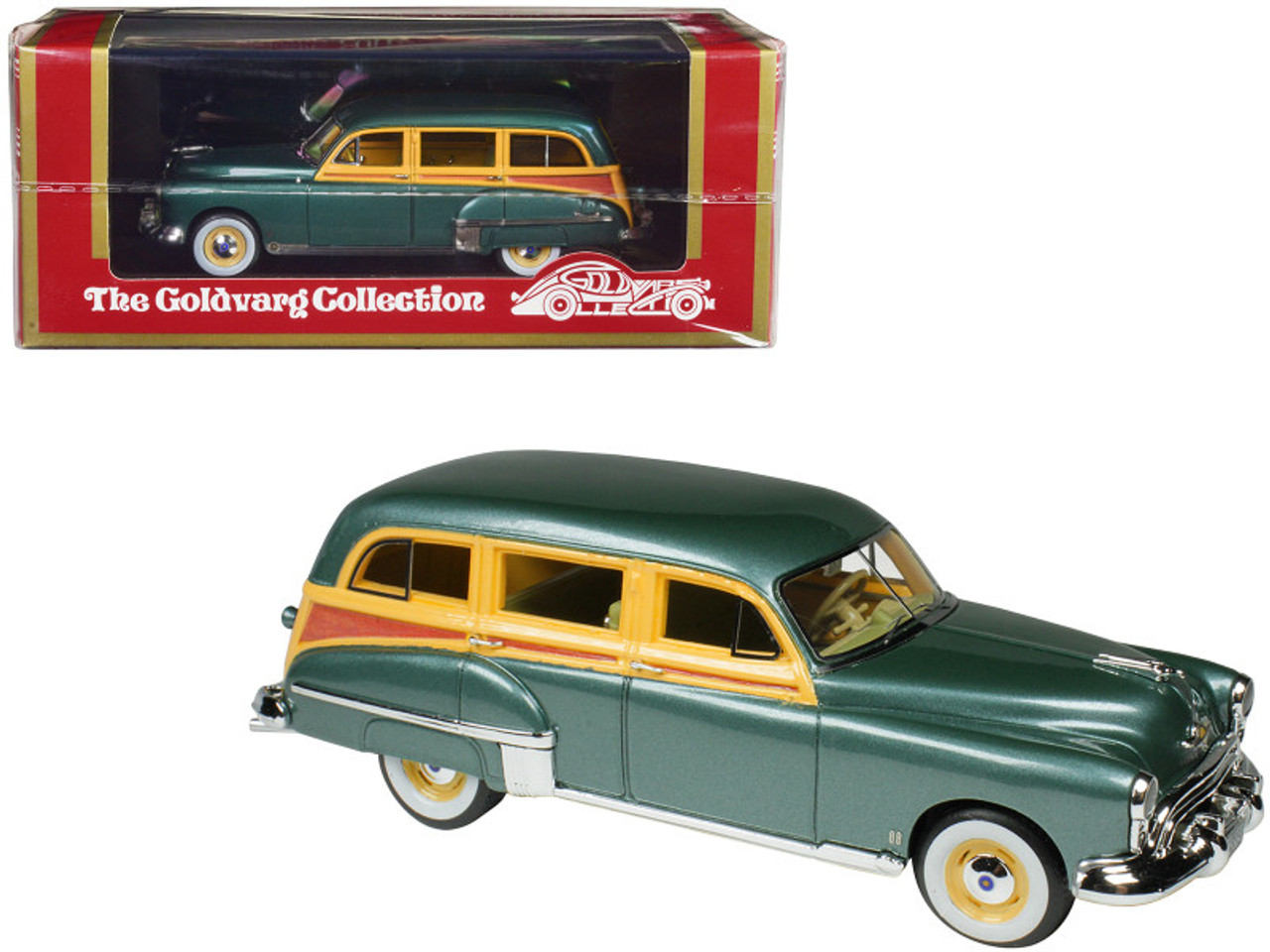 1949 Oldsmobile 88 Station Wagon Alpine Green Metallic with Cream and Woodgrain Sides and Green Interior Limited Edition to 240 pieces Worldwide 1/43 Model Car by Goldvarg Collection