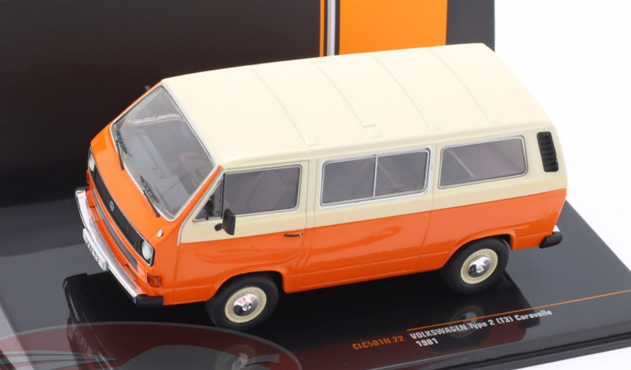 1/43 Ixo 1981 Volkswagen VW Type 2 (T3) Caravelle (Orange & Beige) Car Model