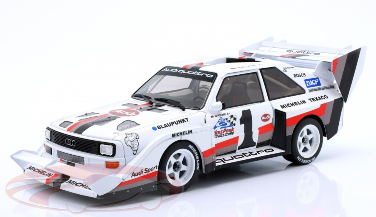 1/18 Werk83 1987 Audi Sport Quattro S1 E2 #1 Winner Pikes Peak Audi Sport Team Walter Röhrl Diecast Car Model