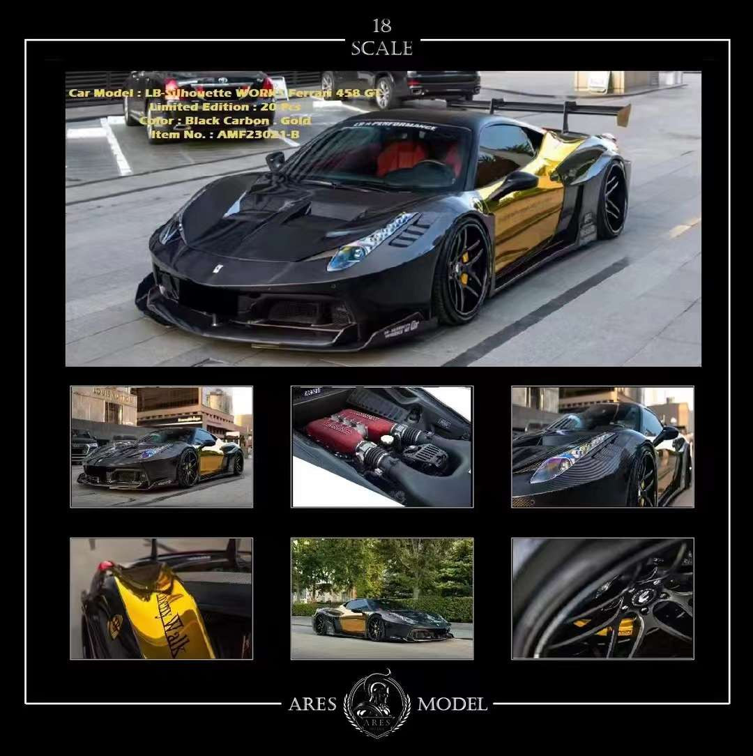 1/18 Ares Model Ferrari 458 GT (Carbon Black & Gold) Resin Car