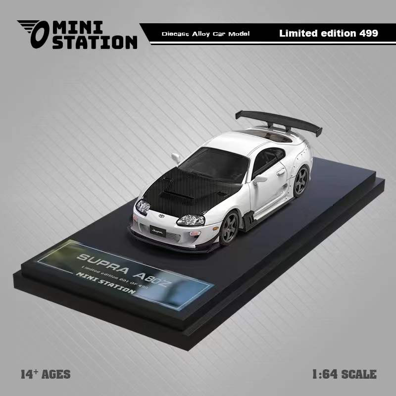 1/64 Mini Station Toyota Supra A80Z (White with Black Hood) Car