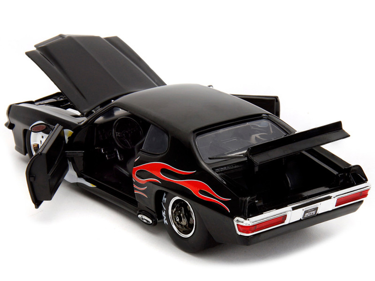1971 Pontiac GTO Black with Flame Graphics "Bigtime Muscle" Series 1/24 Diecast Model Car by Jada