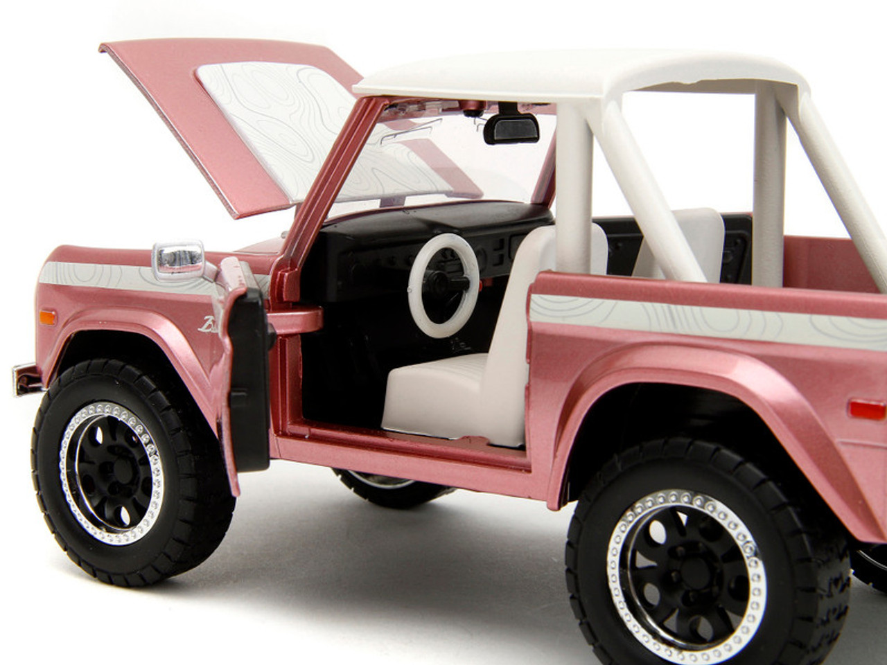 1973 Ford Bronco Pink Metallic with White Top and Graphics "Pink Slips" Series 1/24 Diecast Model Car by Jada