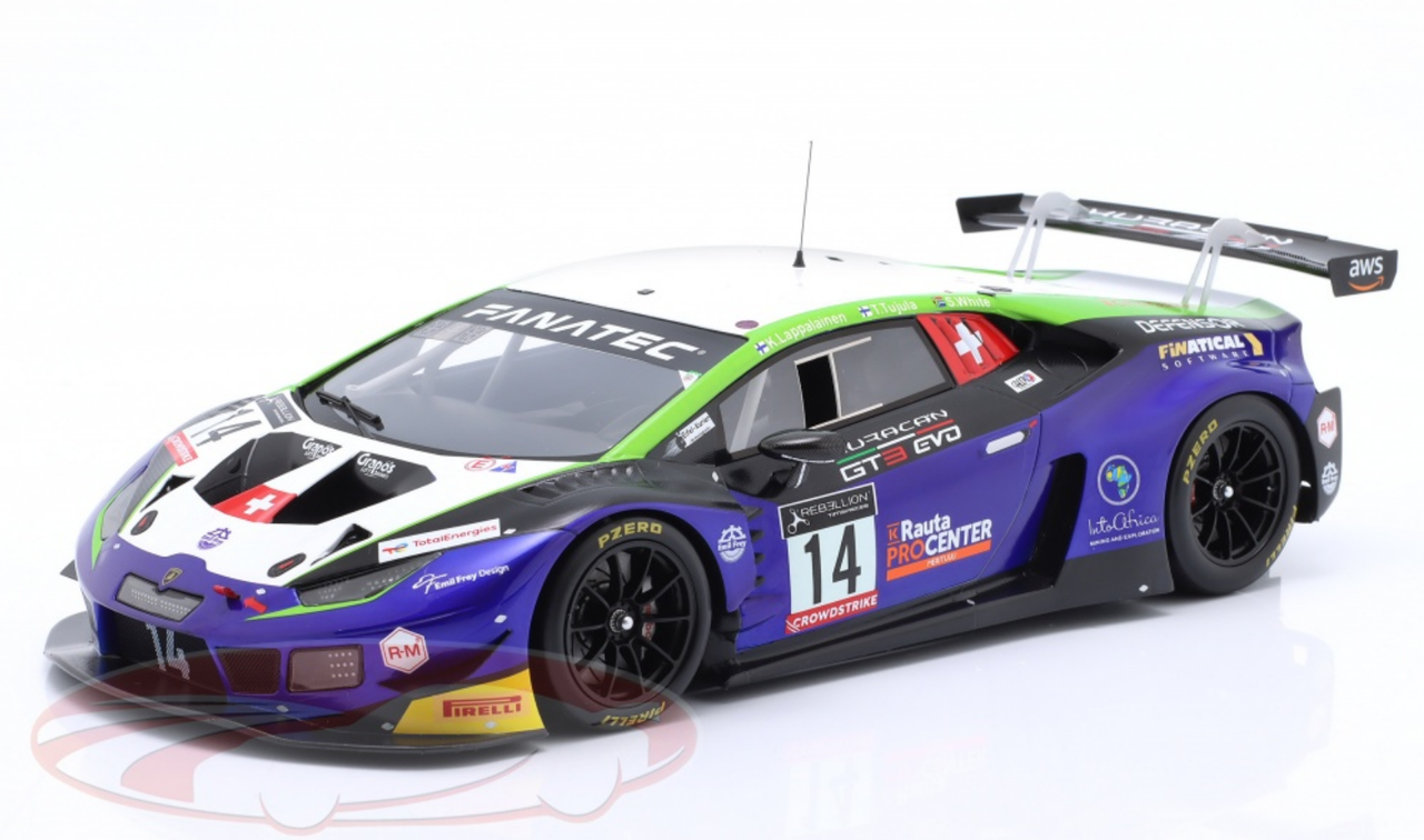 1/18 Spark 2022 Lamborghini Huracan GT3 Evo #14 24h Spa Emil Frey Racing Tuomas Tujula, Stuart White, Konsta Lappalainen Car Model