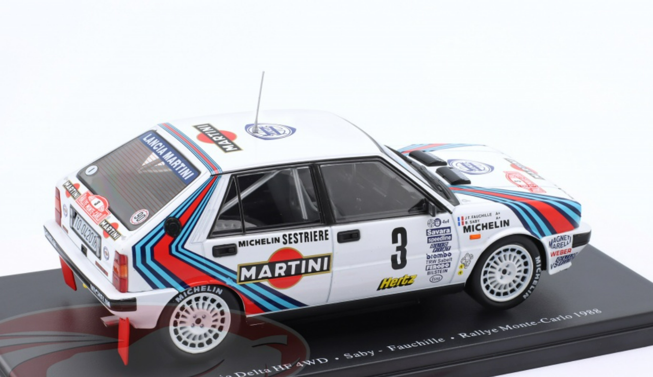 1/24 Altaya 1988 Lancia Delta HF Integrale #3 Winner Rallye Monte Carlo Martini Lancia Bruno Saby, Jean-Francois Fauchille Car Model