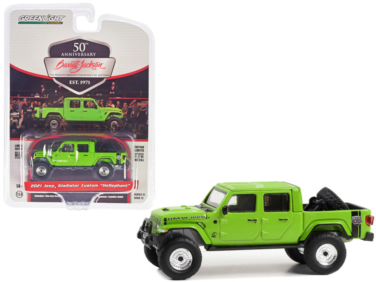 2021 Jeep Gladiator "Hellephant" Pickup Truck Gekko Green with Tire in Truck Bed (Lot #1450.2) Barrett Jackson "Scottsdale Edition" Series 12 1/64 Diecast Model Car by Greenlight