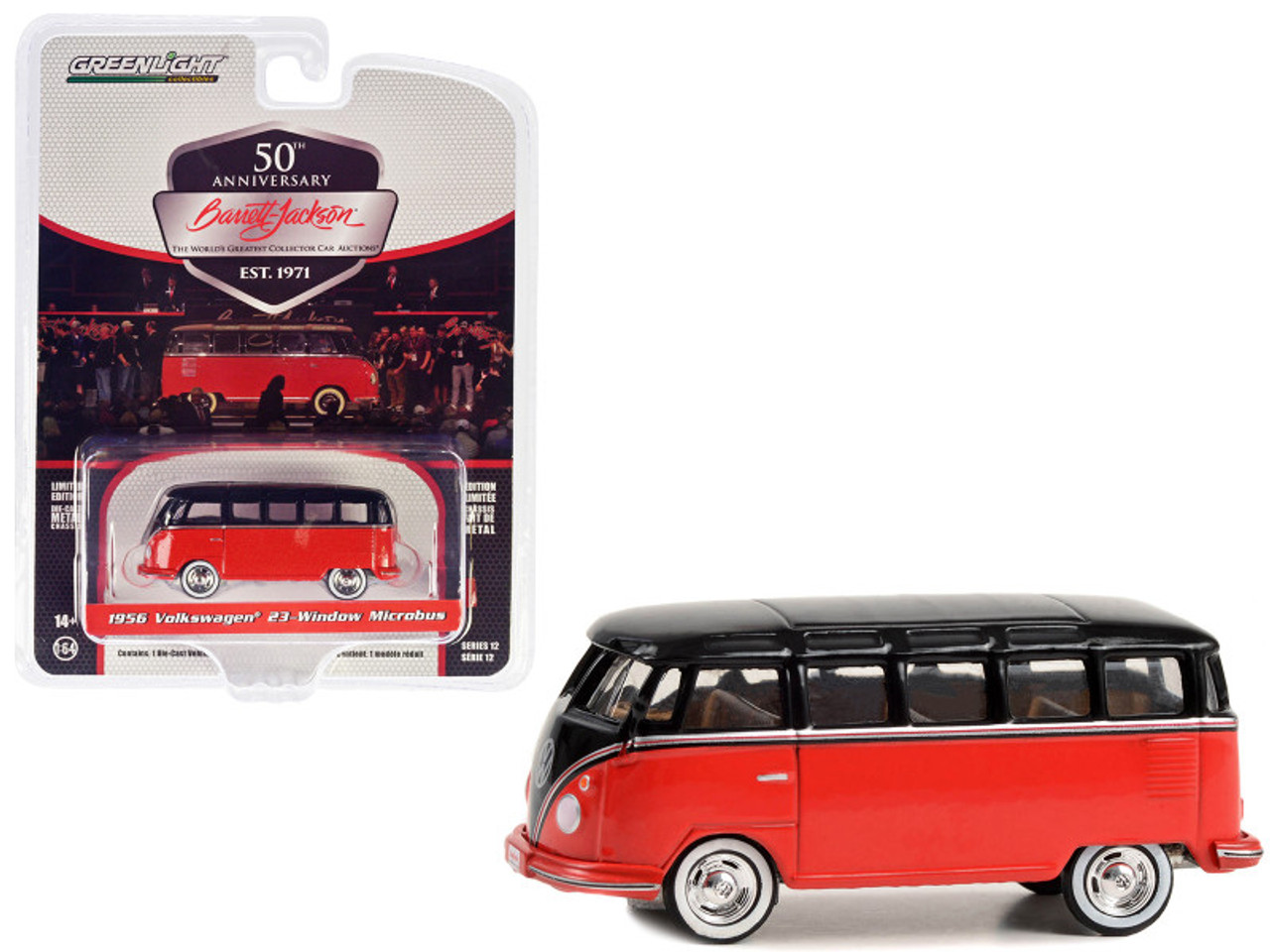 1956 Volkswagen 23 Window Microbus (Lot #1438.1) Barrett Jackson Red and Black with Tan Interior "Scottsdale Edition" Series 12 1/64 Diecast Model Car by Greenlight