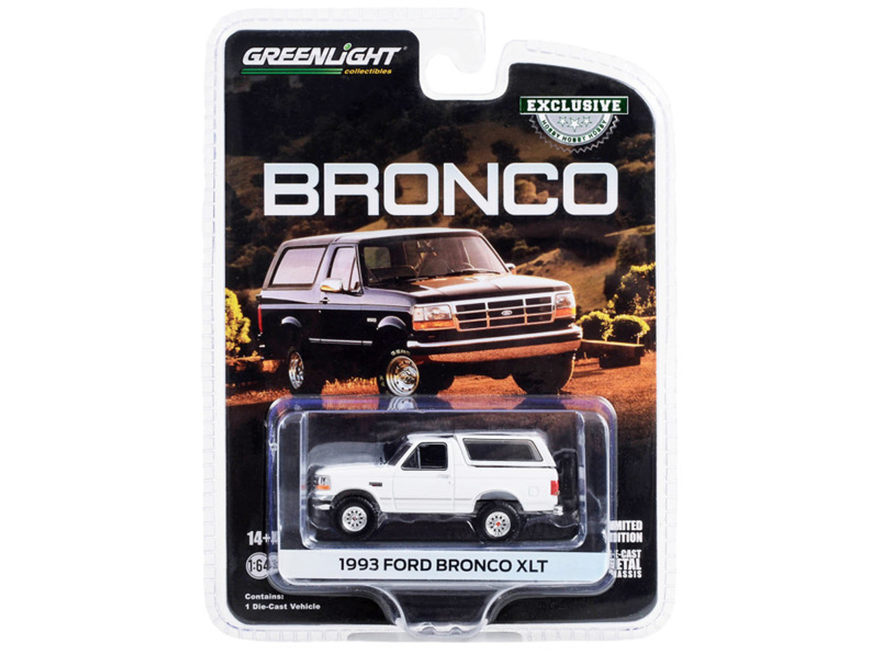 1/64 Greenlight 1993 Ford Bronco XLT (Oxford White) Diecast