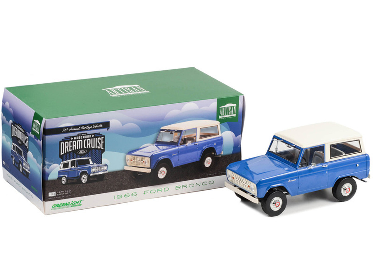1966 Ford Bronco Blue with Cream Top "26th Annual Woodward Dream Cruise Featured Heritage Vehicle" "Artisan Collection" 1/18 Diecast Model Car by Greenlight