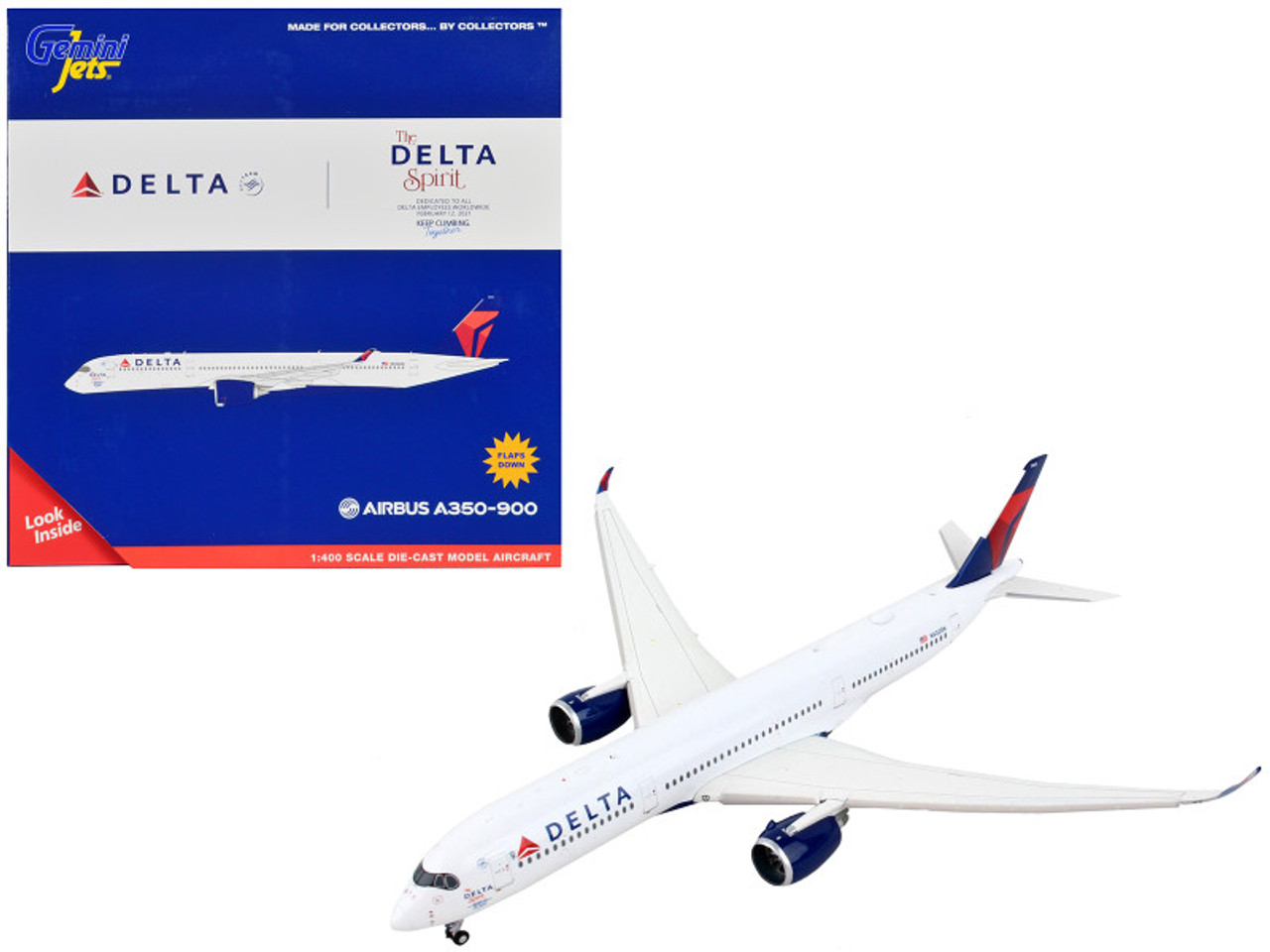 Airbus A350-900 Commercial Aircraft with Flaps Down "Delta Air Lines" White with Blue and Red Tail 1/400 Diecast Model Airplane by GeminiJets