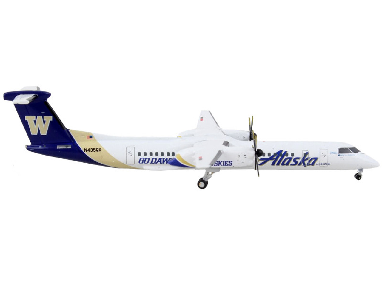 Bombardier Q400 Commercial Aircraft "Alaska Airlines - University of Washington Huskies" White with Purple and Gold Tail 1/400 Diecast Model Airplane by GeminiJets