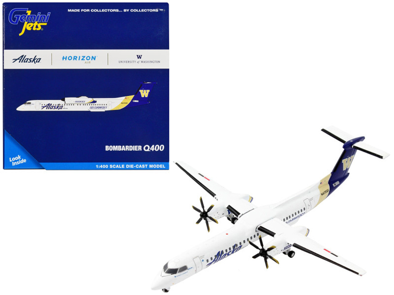 Bombardier Q400 Commercial Aircraft "Alaska Airlines - University of Washington Huskies" White with Purple and Gold Tail 1/400 Diecast Model Airplane by GeminiJets