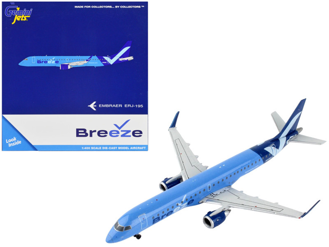 Embraer ERJ-195 Commercial Aircraft "Breeze Airways" Blue 1/400 Diecast Model Airplane by GeminiJets