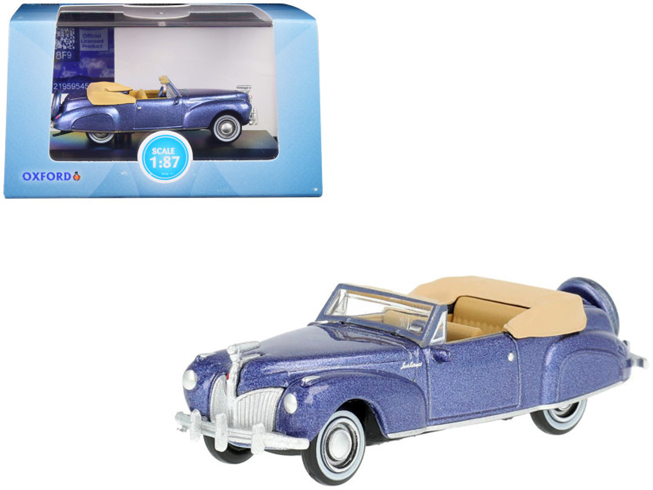 1941 Lincoln Continental Convertible Darian Blue Metallic with Tan Interior 1/87 (HO) Scale Diecast Model Car by Oxford Diecast