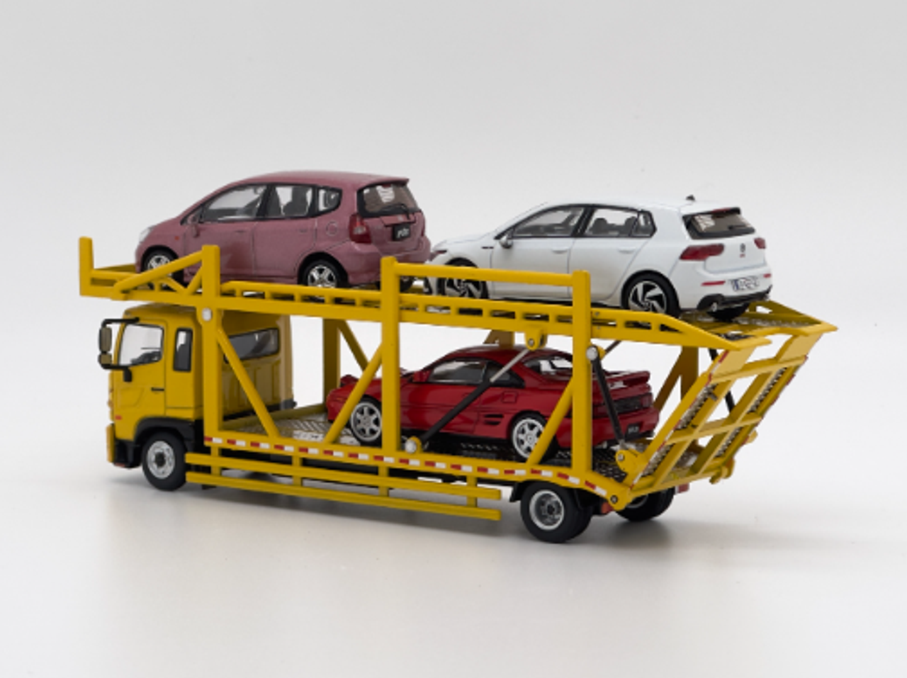 1/64 Tiny & Unique Model Hino 500 Ranger Double Level Car Transporter (Yellow) Diecast Model