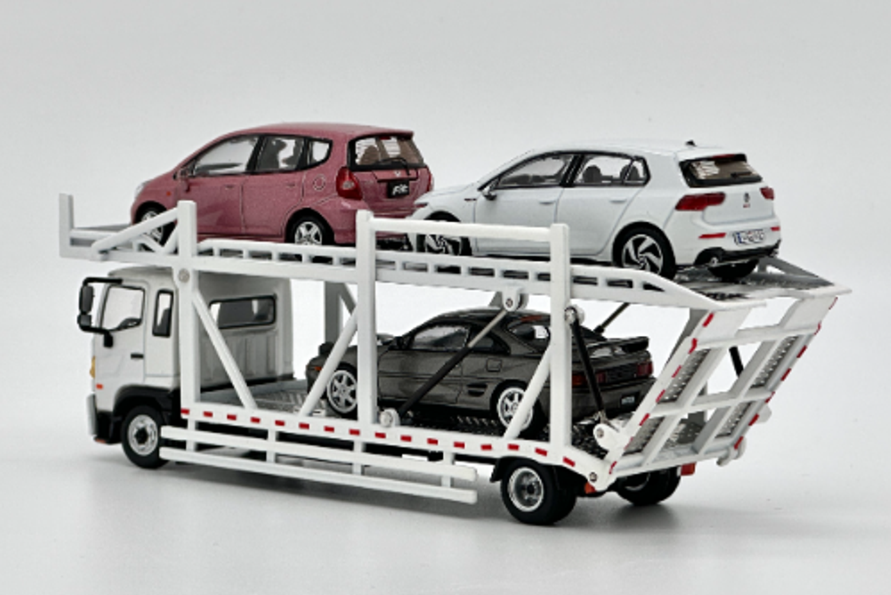 1/64 Tiny & Unique Model Hino 500 Ranger Double Level Car Transporter (White) Diecast Model