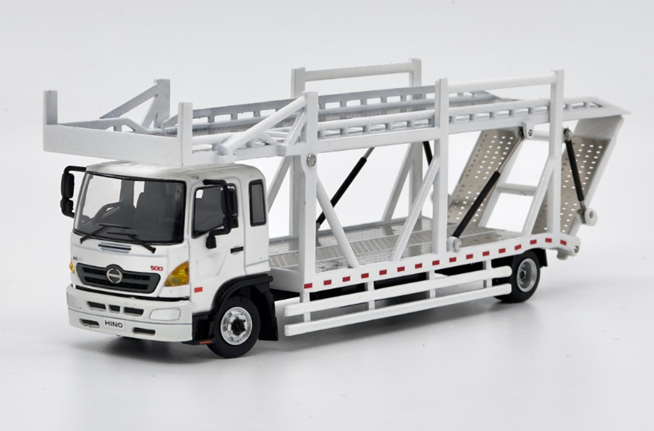 1/64 Tiny u0026 Unique Model Hino 500 Ranger Double Level Car Transporter  (White) Diecast Model