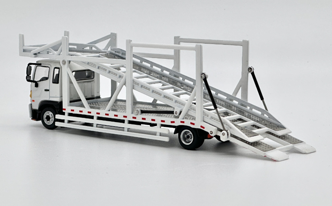 1/64 Tiny & Unique Model Hino 500 Ranger Double Level Car Transporter (White) Diecast Model