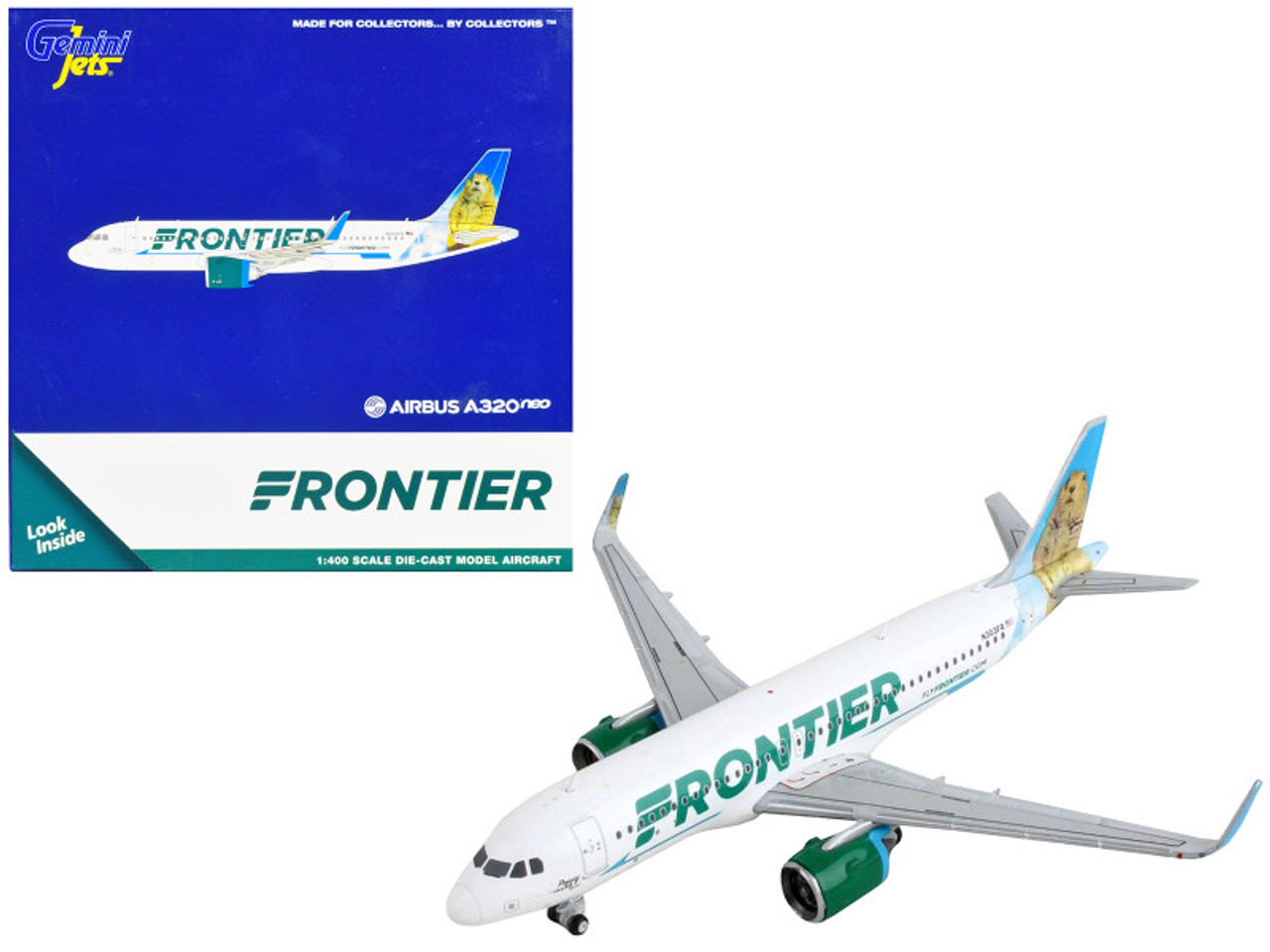 Airbus A320neo Commercial Aircraft "Frontier Airlines - Poppy the Prarie Dog" White with Graphics 1/400 Diecast Model Airplane by GeminiJets