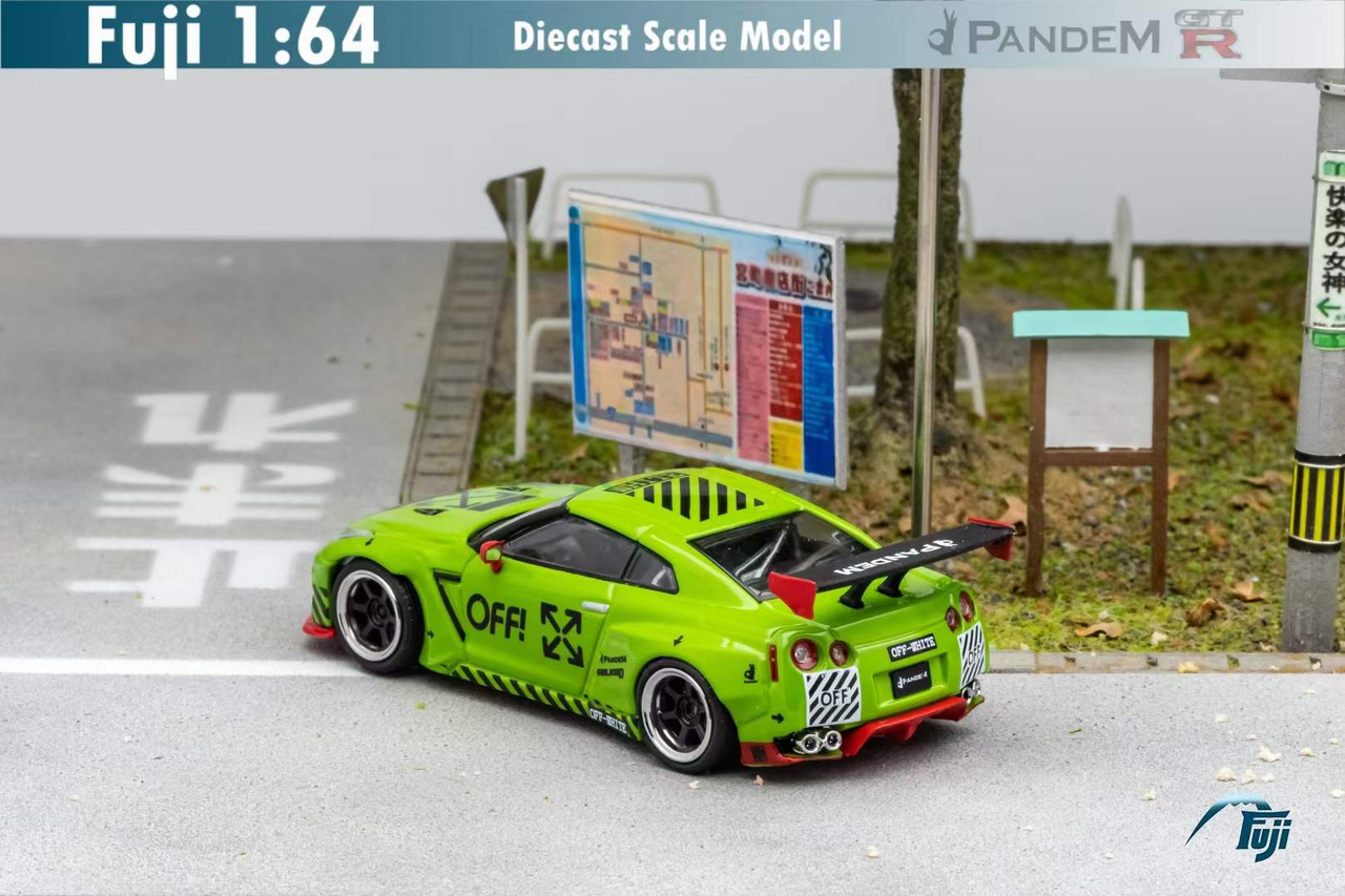 1/64 Fuji Nissan GTR R-35 Pandem Rocket Bunny (Green) Diecast Car Model 