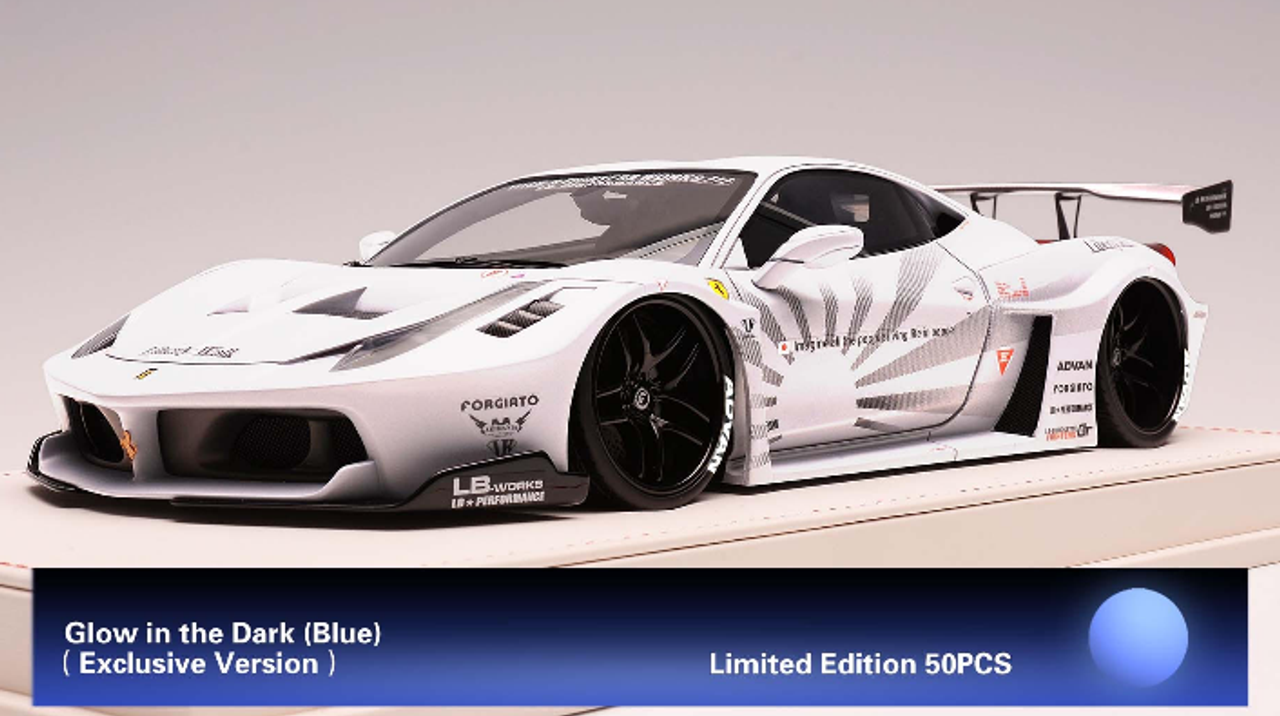 1/18 Ivy Ferrari 458 GT LB Silhouette Works (Glow in the Dark Blue) Resin Car Model Limited 50 Pieces