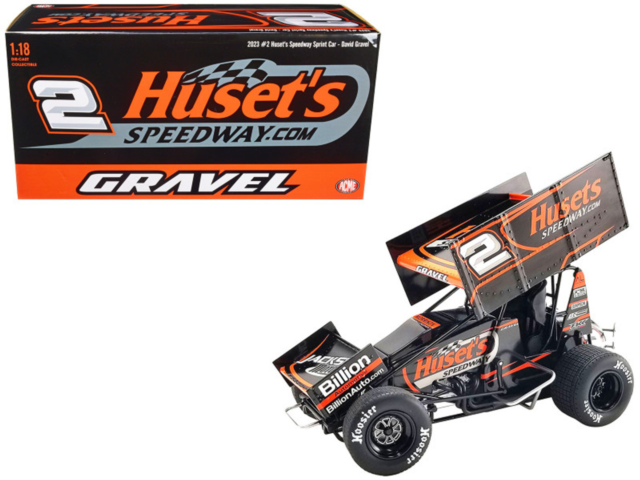 Winged Sprint Car #2 David Gravel "Huset's Speedway" Big Game Motorsports "World of Outlaws" (2023) 1/18 Diecast Model Car by ACME