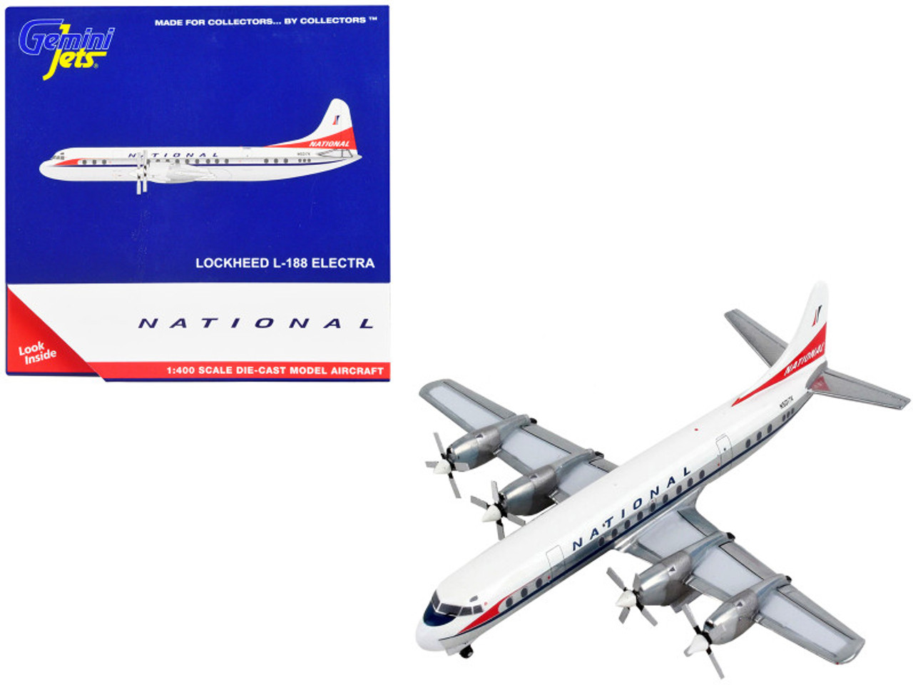 Lockheed L-188 Electra Commercial Aircraft "National Airlines" White with Red Tail 1/400 Diecast Model Airplane by GeminiJets