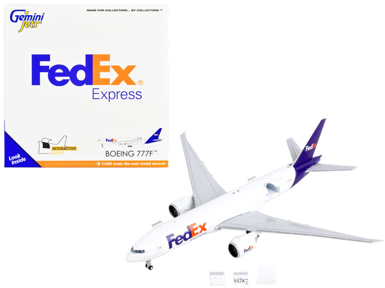 Boeing 777F Commercial Aircraft "Federal Express (Fedex)" White with Purple Tail "Interactive Series" 1/400 Diecast Model Airplane by GeminiJets