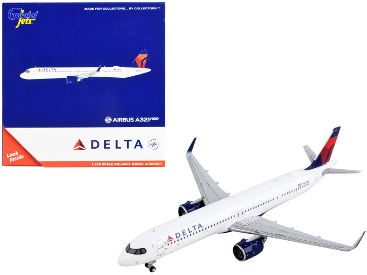 Airbus A321neo Commercial Aircraft "Delta Air Lines" White with Blue Tail 1/400 Diecast Model Airplane by GeminiJets