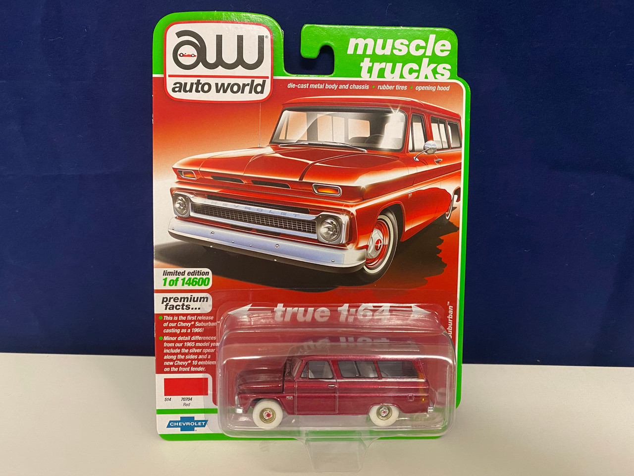 CHASE CAR 1/64 Auto World 1966 Chevrolet Suburban Red with White Interior "Muscle Trucks" Diecast Car Model