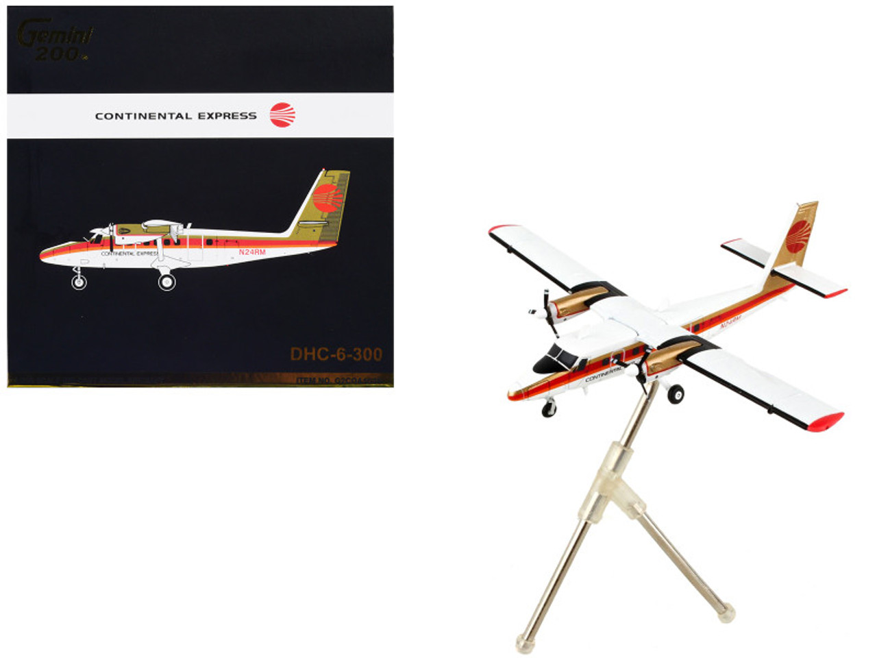 De Havilland DHC-6-300 Commercial Aircraft "Continental Express" White with Red Stripes and Gold Tail "Gemini 200" Series 1/200 Diecast Model Airplane by GeminiJets