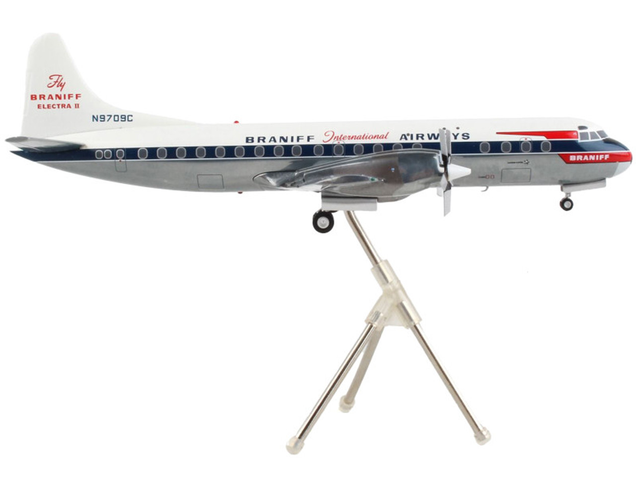 Lockheed L-188 Electra Commercial Aircraft "Braniff International Airways" White with Blue Stripes "Gemini 200" Series 1/200 Diecast Model Airplane by GeminiJets