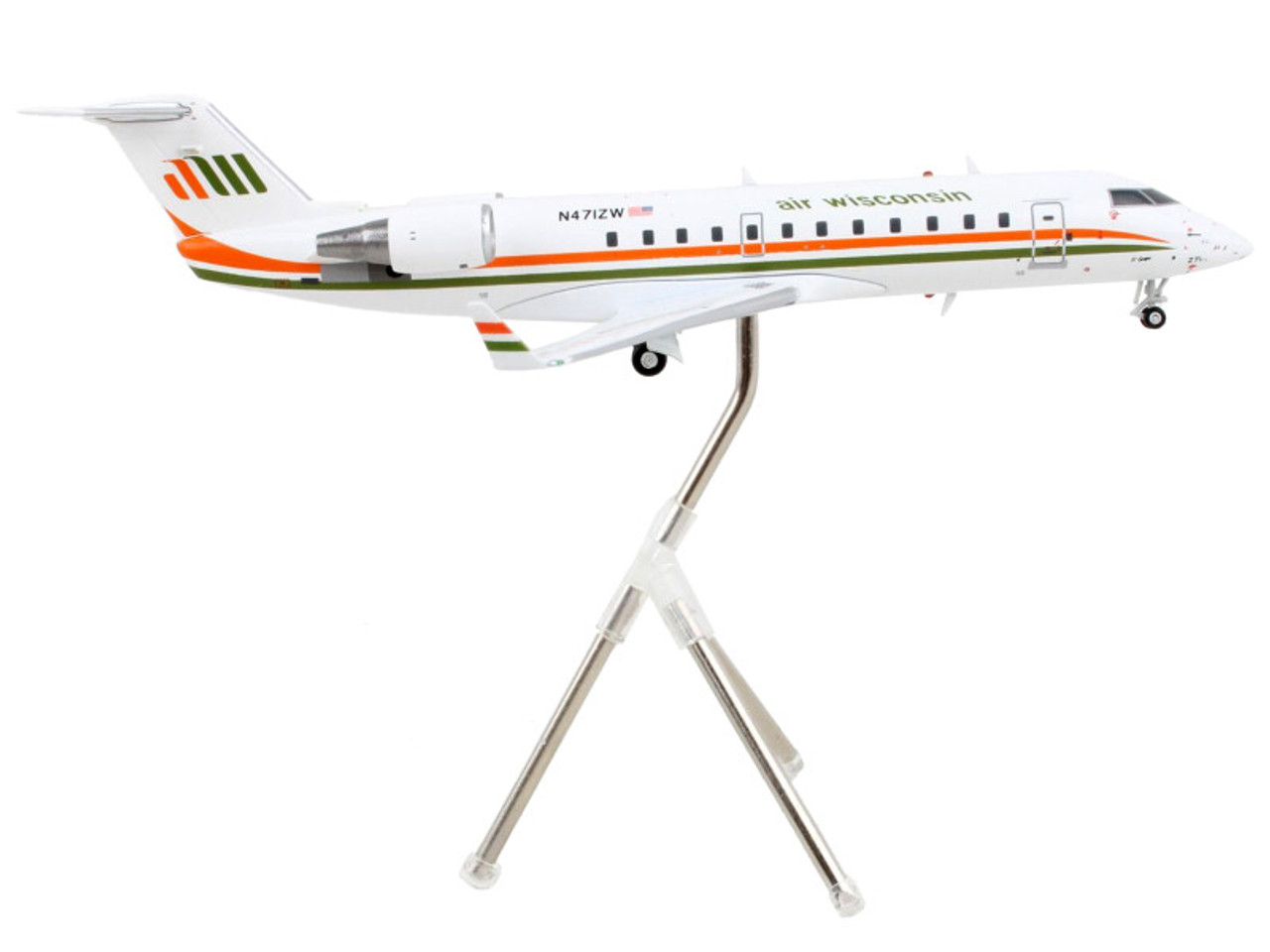 Bombardier CRJ200 Commercial Aircraft "Air Wisconsin" White with Orange and Green Stripes "Gemini 200" Series 1/200 Diecast Model Airplane by GeminiJets