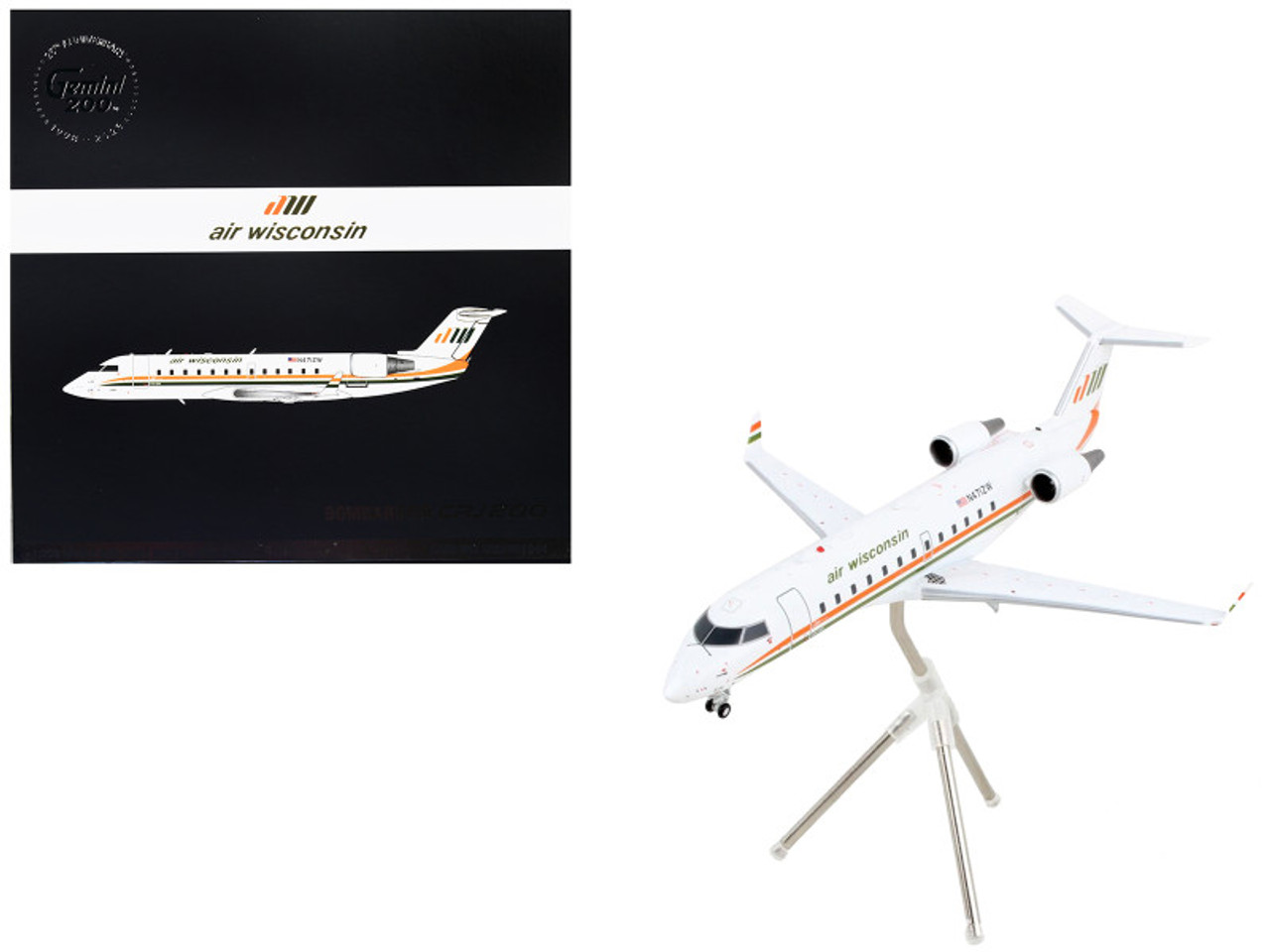 Bombardier CRJ200 Commercial Aircraft "Air Wisconsin" White with Orange and Green Stripes "Gemini 200" Series 1/200 Diecast Model Airplane by GeminiJets