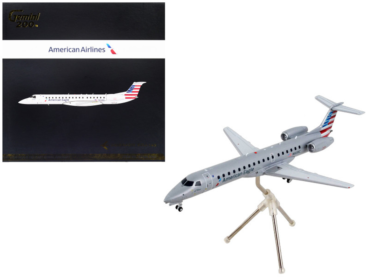 Embraer ERJ-145 Commercial Aircraft "American Airlines - American Eagle" Gray with Striped Tail "Gemini 200" Series 1/200 Diecast Model Airplane by GeminiJets