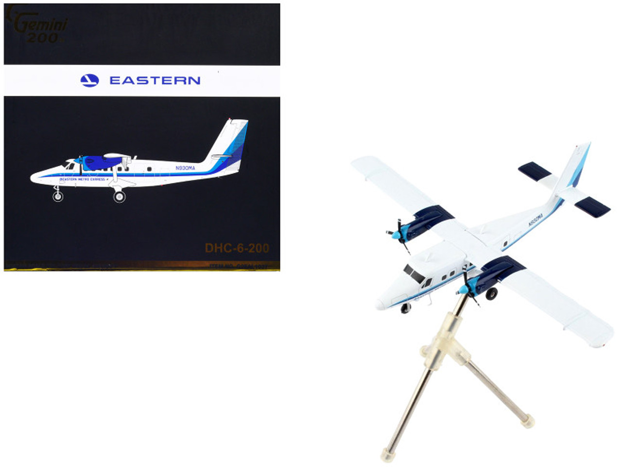 De Havilland DHC-6-200 Commercial Aircraft "Eastern Air Lines - Metro Express" White with Blue Stripes "Gemini 200" Series 1/200 Diecast Model Airplane by GeminiJets