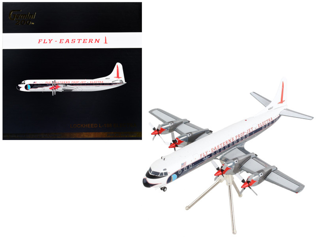 Lockheed L-188 Electra Commercial Aircraft "Eastern Air Lines" White with Blue Stripes "Gemini 200" Series 1/200 Diecast Model Airplane by GeminiJets Lockheed L-188 Electra Commercial Aircraft "Eastern Air Lines" White with Blue Stripes "Gemini 200" Series 1/200 Diecast Model Airplane by GeminiJets