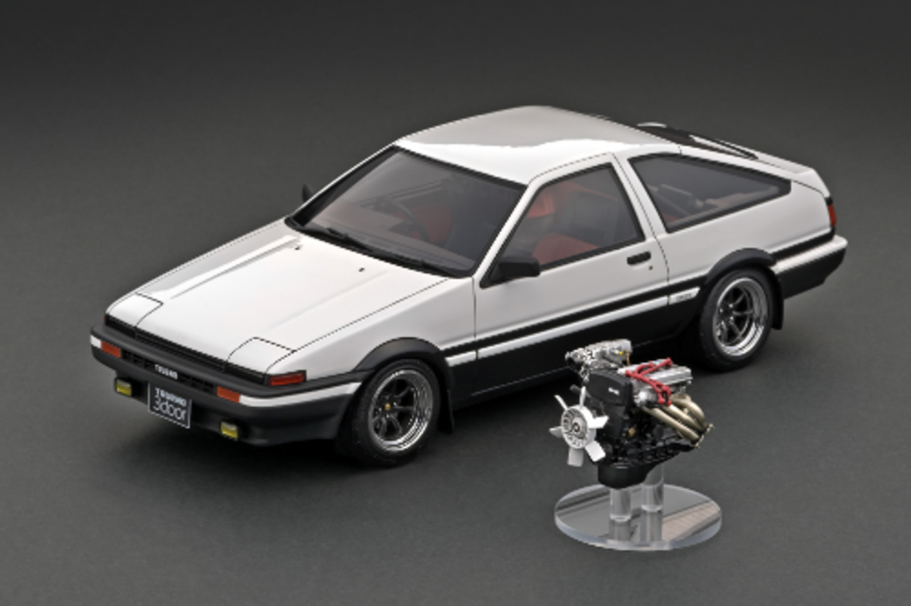 1/18 Ignition Model Toyota Sprinter Trueno 3Dr GT Apex White/Black With 4A-G Engine Silver 